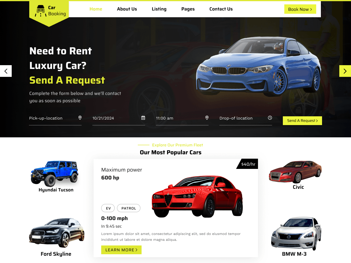 Free Car Booking WordPress Theme