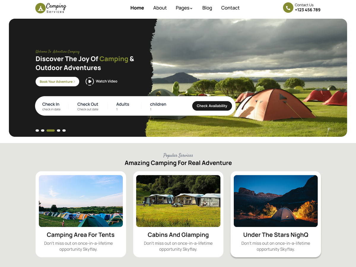 Free Travel Camping WordPress Theme